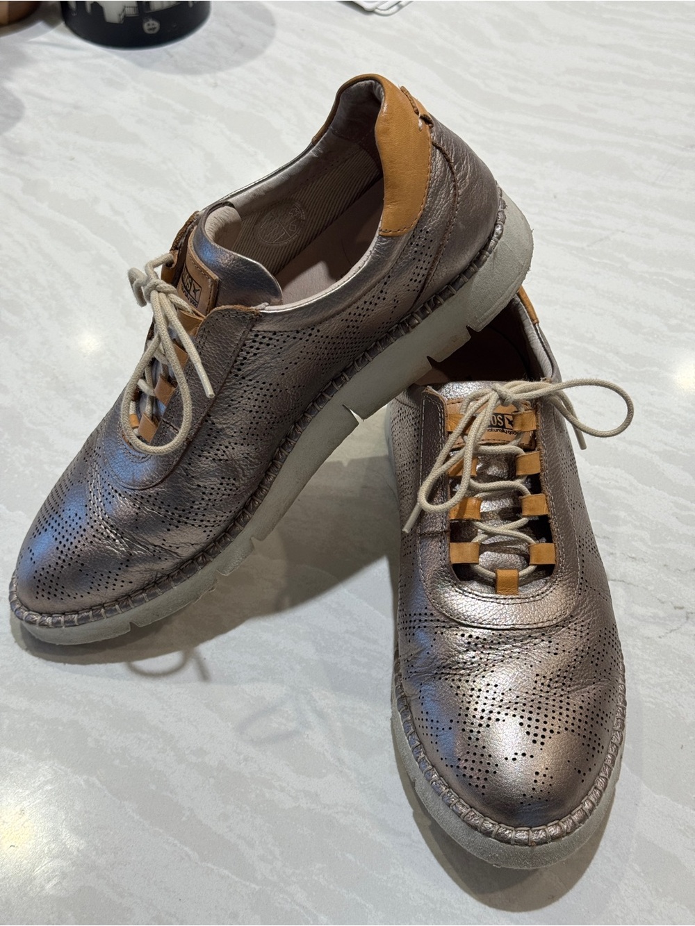 Pikolinos Vera Metallic Bronze Leather Perforated Brogue Sneakers